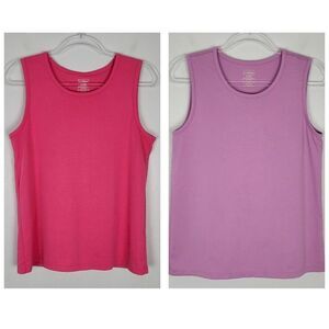 L.L. Bean Size M Supima Cotton Tank Top Lot Of 2 Bundle Pink Mauve Purple